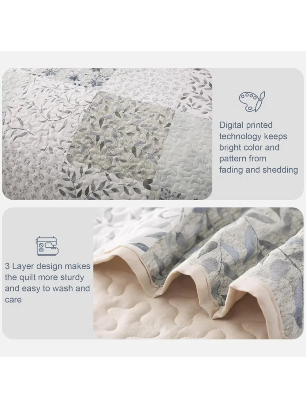 Reversible Boho Twin Quilt Set | Lightweight Floral Patchwork Bedspread & Pillow